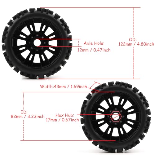Pre-Glued 1/8 Scale RC Off Road Buggy Tires & 17mm Hex Wheels All-Terrain, Fits 1/8 Arrma Typhon 3S Losi TLR 8Ight X/E 2.0 XT/XTE Team Associated Traxxas Redcat HPI 1/8 RC Truggy Wheels Tyres - color: black 8-spoke