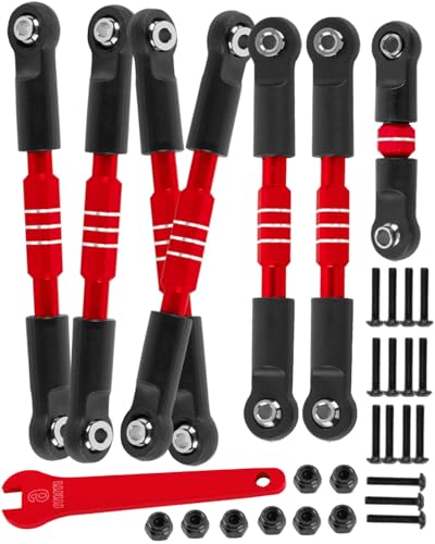 RC Upgrades Part Adjustable Turnbuckles Camber Links Toe Link for 1/10 Slash/Rustler/Stampede/Bandit VXL 4WD 4X4.Alloy Front&Rear Link Set,Red - color: Red(for 1/10)
