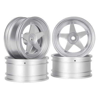 4pcs RC 1/10 Aluminum On Road Wheel Rims Hex 12mm Adjustable Offset for 1:10 RC On Road Drift Touring Street Car (Silver) - color: Silver