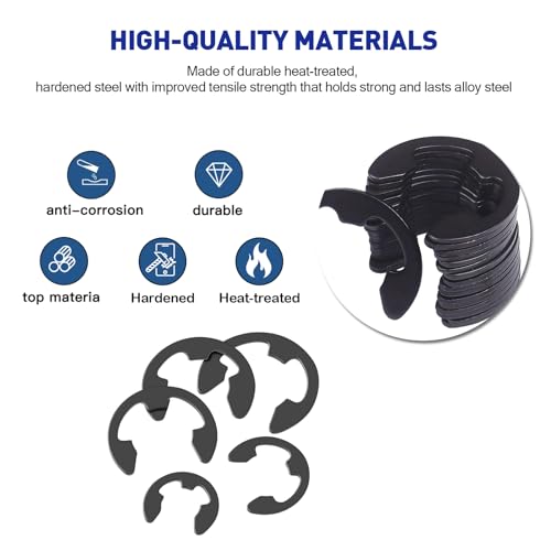 Boatsea 500Pcs E-Clip Circlip Assortment Set, External Retaining Clips Assortment Set, Alloy Steel Circlip Kit, Anti Walk Washers, Includes 17 Sizes of M1.5-M22 - size: E-Clip 500PCS