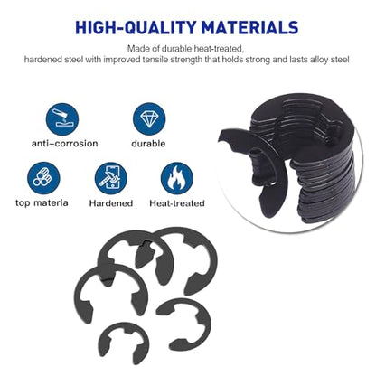 Boatsea 500Pcs E-Clip Circlip Assortment Set, External Retaining Clips Assortment Set, Alloy Steel Circlip Kit, Anti Walk Washers, Includes 17 Sizes of M1.5-M22 - size: E-Clip 500PCS