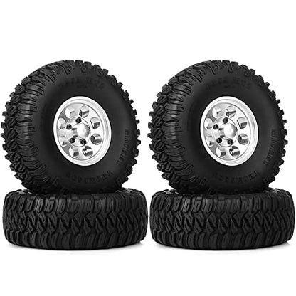 4Pcs 1.55 Inch Aluminum Beadlock Wheel Tires Rubber Tyre for 1/10 RC Crawler Car D90 TF2 Tamiya CC01 LC70 LC80(Silver) - color: 95mm-silver