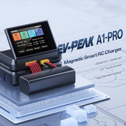 EV-Peak A1PRO LiPo Battery Charger, 200W 10A RC Balance Charger/Discharger with Touch Screen for 1S-6S LiPo, LiHV, LiIon, Life, NiMH, NiCd and Pb Batteries for FPV,RC Car,Drone