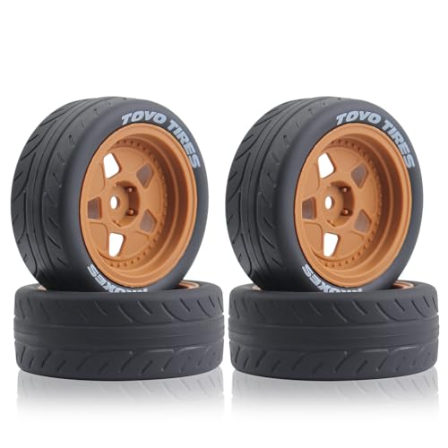 68mm 4PCS 1/10 RC On-Road tires and Hard Plastic wheels set Hex 12mm For WRC Drift Car Conversion 1/10 RC On-Road Car Traxxas Tamiya FW06 TT02 HPI HSP 94122 Kyosho W115 (Brown) - color: Brown