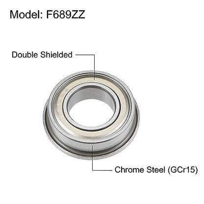 uxcell F689ZZ Flanged Ball Bearing 9x17x5mm Double Shielded Chrome Steel Flange Bearings, 4pcs - size: 9x17x5mm