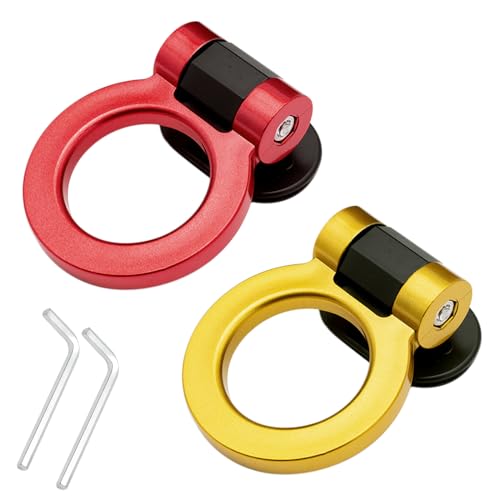 x xotic tech 2pcs JDM Track Racing Style Bumper Trailer Tow Hook Ring Decoration Sticker Universal Fit All Car Truck SUV, Red + Gold - color: Red+Gold