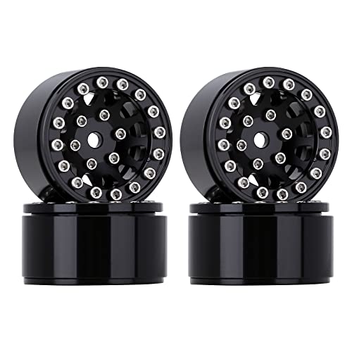 INJORA 1.0 Wheel Rims RC Metal Beadlock Wheels Rims for AX24 1/18 TRX4M All 1/24 Scale Axial SCX24 Deadbolt RC Crawler Car Upgrades Accessories(Black) - color: Black