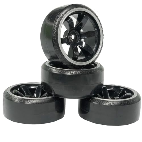 4Pcs 63mm RC Drift Car Tires Hard Tyres Plastic Wheel Rims for 1/10 On-Road Drifting Car for HSP Tamiya HPI Kyosho Spare Parts(Black/Silver) - color: Black/Silver