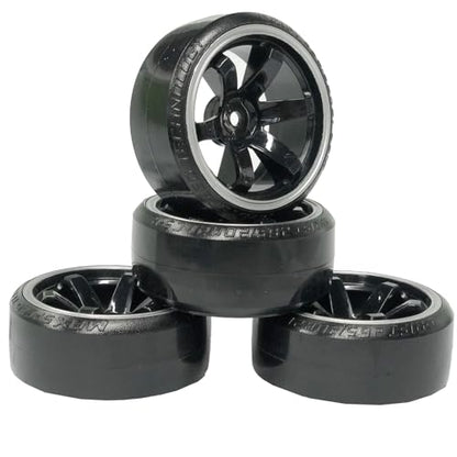 4Pcs 63mm RC Drift Car Tires Hard Tyres Plastic Wheel Rims for 1/10 On-Road Drifting Car for HSP Tamiya HPI Kyosho Spare Parts(Black/Silver) - color: Black/Silver