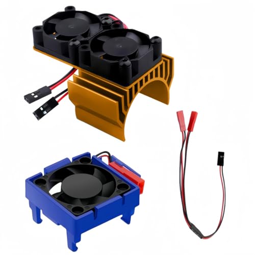 VXL-3s ESC Cooling Fan and Motor Cooling Fan Dual Fan Set Fit for Upgrades 1/10 Traxxas Slash 4×4 VXL Rustler 4X4 Stampede 4X4 Hoss 4×4 Velineon VXL-3s Heat Sink,Golden - color: Golden