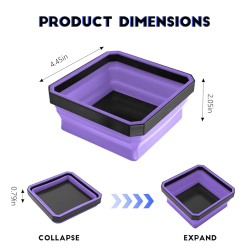 Collapsible Magnetic Parts Tray, 4.5 Inch Square Silicone Tray Holder with Double-Sided Magnetic Base, Foldable Tool Trays for Screw Bolts Nuts Pins Small Parts, Car Accessories (Purple) - color: Purple