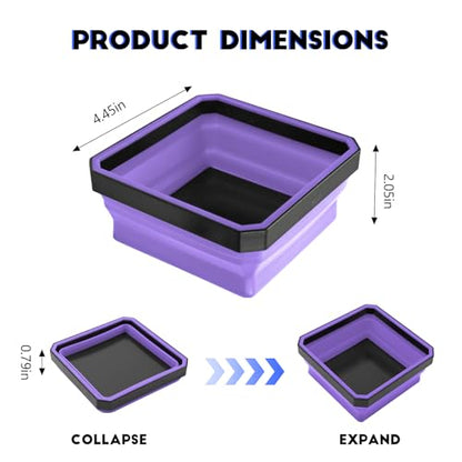 Collapsible Magnetic Parts Tray, 4.5 Inch Square Silicone Tray Holder with Double-Sided Magnetic Base, Foldable Tool Trays for Screw Bolts Nuts Pins Small Parts, Car Accessories (Purple) - color: Purple