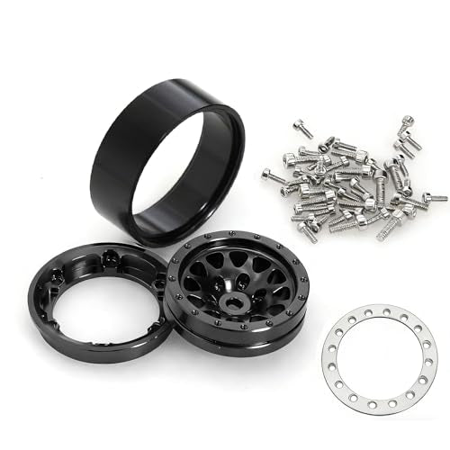 1.3" Aluminium Beadlock Wheels, RC Crawler Upgrade Parts for TRX4M SCX24 1/24 1/18 Scale RC Crawler Cars (black) - color: black