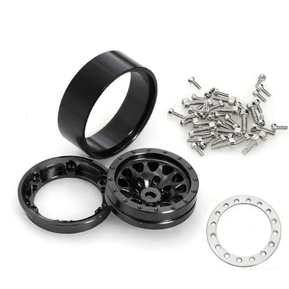 1.3" Aluminium Beadlock Wheels, RC Crawler Upgrade Parts for TRX4M SCX24 1/24 1/18 Scale RC Crawler Cars (black) - color: black