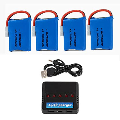 CBB 3.7V 200mAh Li-Po Battery 4 Pack for RC Drone with 5-in-1 Smart Charger