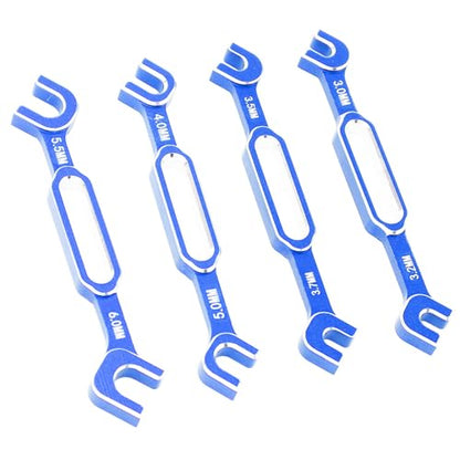 4PCS RC Car Wrenches Turnbuckle Nut Ball Joint Remover Aluminum Alloy RC Maintenance Spanner 3.0‑6.0mm (Blue) - color: Blue