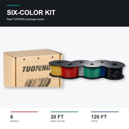 TUOFENG 18awg Silicone Wire, 6 Colors, 20ft Each | Cable Hook up Wire, Silicone Rubber Insulated, Tinned Copper, Flexible, 18 Gauge Wire Set - size: 18 AWG Stranded 6 Colors 20 ft