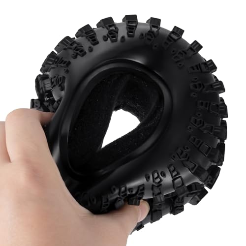 4Pcs 2.2" Crawler Mud Tires with Foam Inserts Snow Wheel Tyres OD 130mm Super Soft Rubber Tyres Compatible with Axial SCX10 90047 D90 D110 Tamiya CC01 TRX4 Gen8 1/10 RC Crawler Car Upgrades