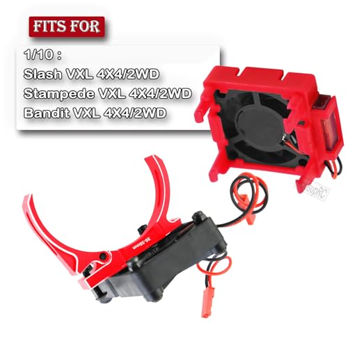 Upgrades Part for 1/10 Slash/Stampede/Bandit 2WD 4WD,Aluminum 3660 540 550 Motor Cooling Fan with 36-38mm Adjustable Mount & VXL-3s ESC Cooling Fan High Velocity Fan Heatsink Set,Red - color: Red/for Slash