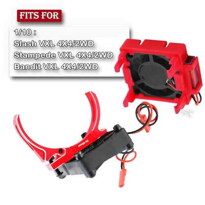 Upgrades Part for 1/10 Slash/Stampede/Bandit 2WD 4WD,Aluminum 3660 540 550 Motor Cooling Fan with 36-38mm Adjustable Mount & VXL-3s ESC Cooling Fan High Velocity Fan Heatsink Set,Red - color: Red/for Slash