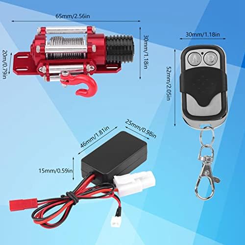 Universal Metal 1/10 Scale RC Winch with Two-Button Remote for Off-Road Crawler Recovery, Compatible with Redcat, Axial SCX10, D90, HPI