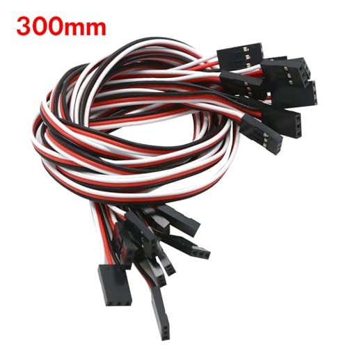 30Pcs Servo Extension Cable 100-500mm Male to Female for JR Futaba RC Receiver | 30pcs servo extension wire set, 100-500mm lengths, male to female JR plug, for RC car plane helicopter(300MM) - color: 300mm