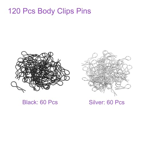 DMiotech 120Pcs Body Clips Pins, Black/Silver Universal RC Cars Parts Shell Replacement Parts for All 1/10 1/12 Scale RC Car - color: Black/Silve