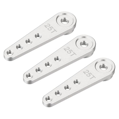 MECCANIXITY 3 Pcs Aluminum Servo Horn Long 25T Steering Arm 37mm Length Silver Suitable for DIY RC Car/Boat/AirplanesBoat Model Accessories - color: Silver