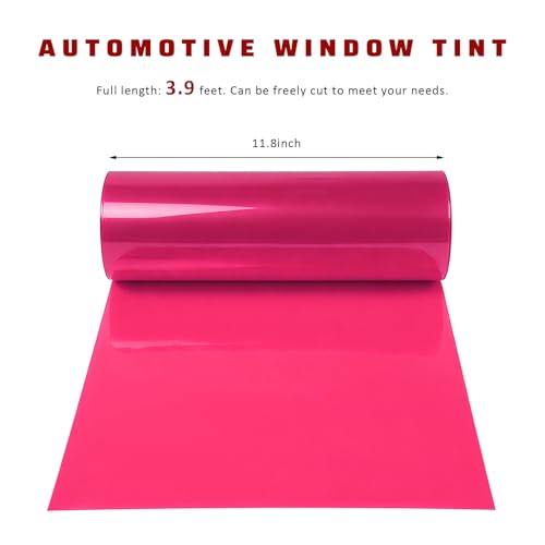 Car Light Tint Film, 12" × 48" Waterproof Headlight Vinyl Wrap Film Includes Squeegee & Cutter, Self-Adhesive Air-Release Wrap for Fog Lights, Taillights, and Headlights (Pink) - color: Pink