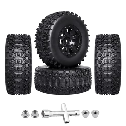 Pre-Glued RC SC Tires Wheels for Traxxas Slash 2WD Vxl 4x4 Redcat Blackout XTE TR10, Losi 22S SCT RC Short Course Truck