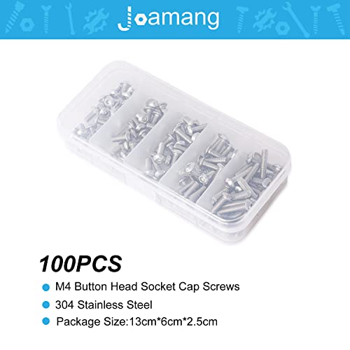M4 x 8mm 10mm 12mm 16mm 20mm Button Head Socket Cap Screws Bolts, Stainless Steel 304, Metric Allen Hex Drive, Bright Finish, Fully Threaded, Assortment Kit 100PCS - size: Button M4x8-20 mm