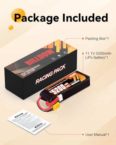 Hilldow 3S Lipo Battery 80C 11.1V 5200mAh Soft Case RC Lipo Battery with XT60 Connector for RC Airplane Helicopter Quadcopter Drone