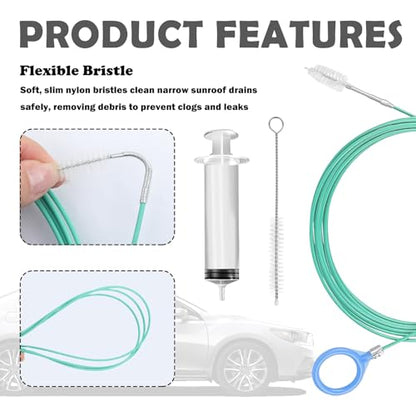 118" Car Sunroof Drain Cleaning Tool,Flexible Auto Sunroof Drain Cleaner Tool with Hose Cleaning Brush,Syringe,Syringe Hose,Soft Drains Brush,Sun Roof Drains Cleanings Tools