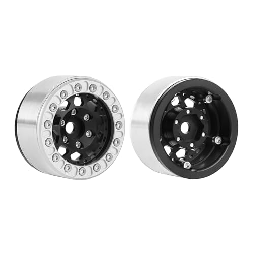 4PCS 1.55 Inch Aluminum Alloy Metal 10Holes Beadlock Wheel Rim Hubs Replacement Accessory for Tamiya AX90069 D90 TF2 CC01 CC02 1/10 RC Crawler Car Upgrade Parts(B-Silver+Black) - color: B-Silver+Black