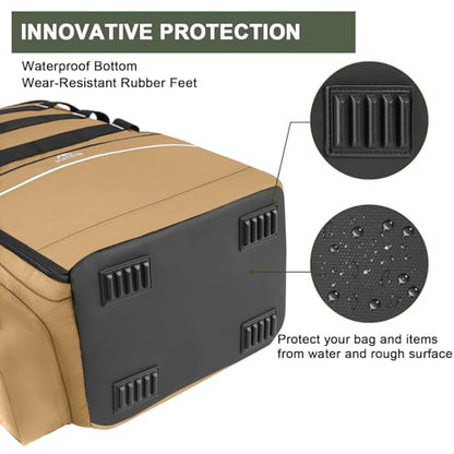MATEIN Fishing Backpack, Tackle Storage Bag with Rod Holders & Cooler | Water Resistant Fishing Bag Fits 4 3600 Trays, Large Wide Open Tackle Box Backpack, Gifts for Fishermen - color: Khaki - Large