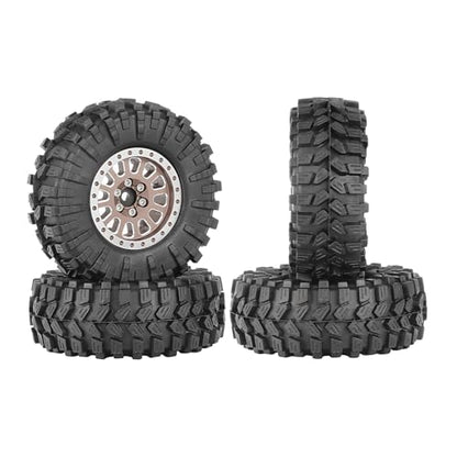 4PCS 1.3" Aluminum Alloy Beadlock Wheel Rims All-Terrain Tyre 70mm Rubber Tires Set with 5mm & 7mm Hex for 1/12 1/14 1/18 1/24 RC Rock Crawler Car Upgrade Parts (C-Brown) - color: C-brown