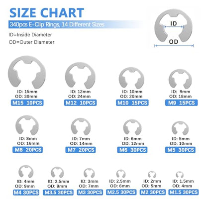 850Pcs C-clip External Retaining Rings Snap Rings Assortment Kit Circlip 304 Stainless Steel(M4-M28) + E-clip Retaining Rings Assortment Set(1.5mm-15mm) + 4-Piece 5-inch Snap Ring Pliers Set