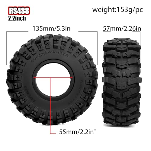 STMU 2.2 Crawler Tires 135mm/5.30inch With Foam Inserts 4PCS For 2.2 Beadlock Wheel Rims Traxxas TRX4 Axial SCX10 II AX10 Wraith D90