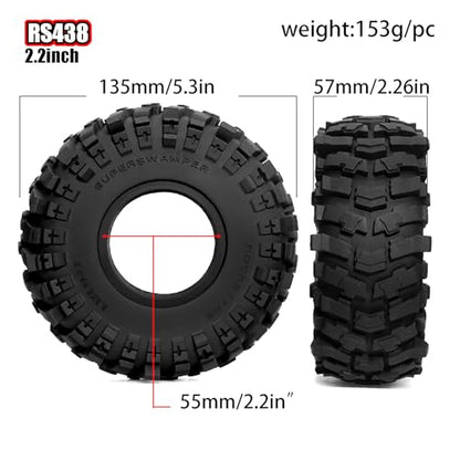 STMU 2.2 Crawler Tires 135mm/5.30inch With Foam Inserts 4PCS For 2.2 Beadlock Wheel Rims Traxxas TRX4 Axial SCX10 II AX10 Wraith D90