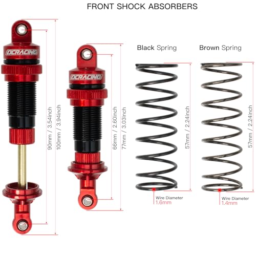 RC Car Oil Shocks Front & Rear Shock Absorber Damper Set for 1/10 TRX Slash 2WD / Hoss/Rustler 4X4 VXL/Slash 4X4 / Bandit/Ford/Stampede Replacement Parts #5862 (Red) - color: Red