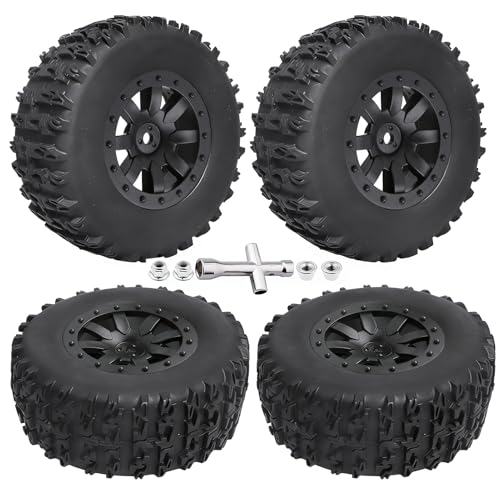 Pre-Glued 1/10 RC Short Course Truck Tires and Wheels Set 12mm Hex for Traxxas Slash 4x4 BL-2S 2WD Redcat Blackout SC Losi SCT Team Associated SC10 HPI, with Foam Inserts (Type 1) - style: Type 1