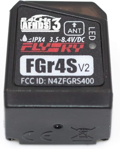 Flysky FGr4S V2 Receiver, 4CH AFHDS 3 Receiver for Flysky FS-NB4/PL18 RC | AFHDS 3 Protocol, Single Antenna, PWM/PPM/I‑Bus Outputs, Two‑way Transmission, Fast Binding for Car & Boat