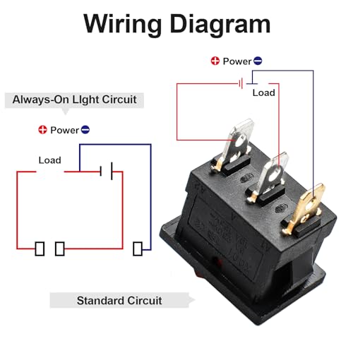 5 Pack KCD1 SPST On/Off Red LED Boat Rocker Toggle Switch | 3-Pin 2-Position Snap In, Only for DC 12V-24V 20A - color: Red, size: DC 12V-24V 20A - Not Pre-Wired