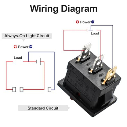 5 Pack KCD1 SPST On/Off Red LED Boat Rocker Toggle Switch | 3-Pin 2-Position Snap In, Only for DC 12V-24V 20A - color: Red, size: DC 12V-24V 20A - Not Pre-Wired