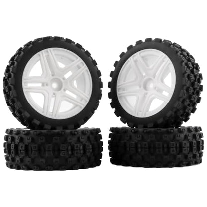 4-Pack RC 1/10 Scale On Road Rally Car Tires OD2.75 Rubber Wheel Rims 12mm Hex Compatible with Traxxas 4 Tec 2.0 Tamiya TT01 XV01 Kyosho WR8 Sakura WLtoys HPI Touring Racing Car(White)