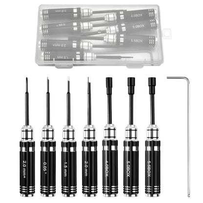 7Pcs RC Hex Screw Driver Nut Driver & Phillips Screwdriver Tool Kit High Hardness S2 Steel Anti-Slip Handle for 1/16 RC Car Crawler Truck Repair for Micro Crawler Buggy Boat Maintenance
