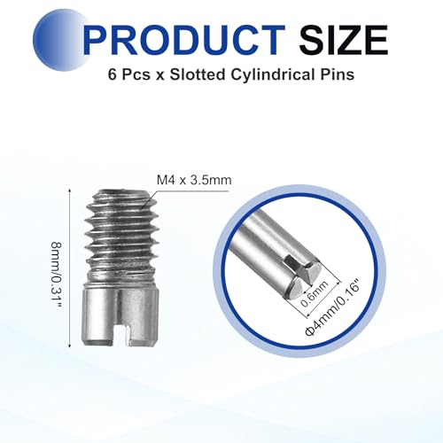 MECCANIXITY 6 Pcs M4 x 8mm Slotted Cylindrical Pins, 304 Stainless Steel Dowel External Thread Locating Parallel Pins Shelf Support Peg Pin for Furniture Installation, DIY Project - size: M4 x 8mm