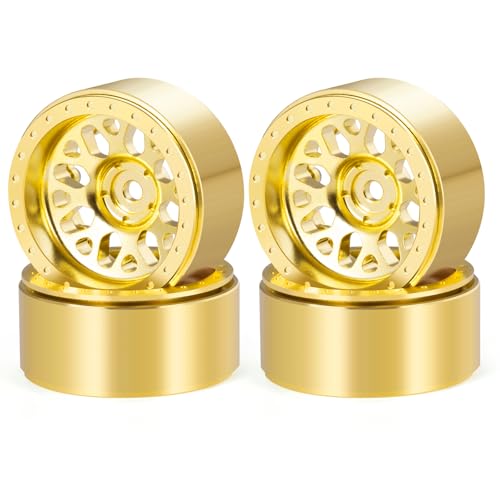 1.3" Brass Beadlock Wheel Hub Rims Heavy Weight for 1/18 TRX4M 1/24 AXIAL SCX24 RC Crawler Car Upgrade Parts (Gold) - color: Gold