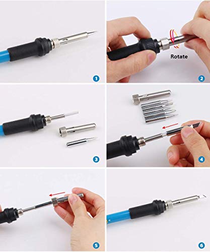 Electric Soldering Iron Kit 60W Adjustable Temperature Welding Soldering Iron with 5pcs Different Tips, 1 thread 1.0mm Dia. (Soldering Irons) - color: Black