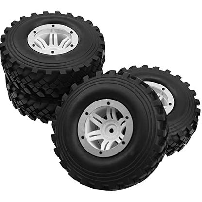 2.2" Rubber Tires Inflatable OD128mm & 12mm Hex Hub Plastic Beadlock Wheel Rims Super Grip Tyers Compatible with 1/10 Axial Tamiya Redcat RC Crawlers Truck (Silver)
